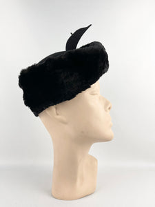 1940s Black Felt Hat Trimmed with Genuine Fur