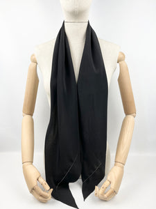 Original 1930's Black Crepe Dagger Point Scarf with Faggoting Detail - Great Christmas Gift