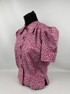 1940's Reproduction Novelty Print Cotton Blouse with Valentine Heart Print - Bust 34" 35" 36"