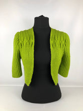 Load image into Gallery viewer, 1940s Reproduction Hand Knitted Bolero in Apple Green - B34 35 36
