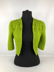 1940s Reproduction Hand Knitted Bolero in Apple Green - B34 35 36