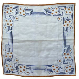 Original 1930's Semi Sheer Silk Hankie in Brown and Blue Design - Great Gift Idea