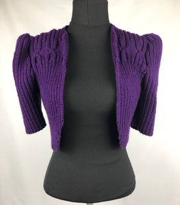 1940s Style Hand Knitted Bolero in Purple - B34 36