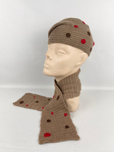 Original Knitted Cap and Scarf with Polka Dot Embroidery
