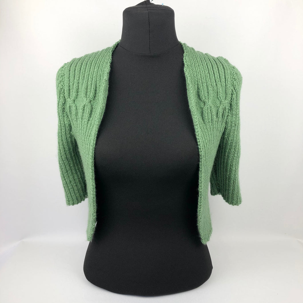 1940s Style Hand Knitted Bolero in Cypress Green - B34 36