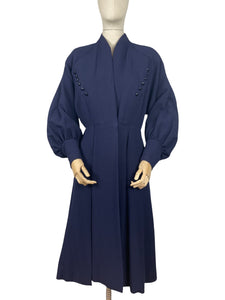 Exceptional 1940s French Navy Coat with Balloon Sleeves - Bust 36