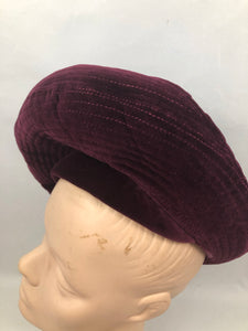 1940s Burgundy Velvet Hat with Large Bow Trim
