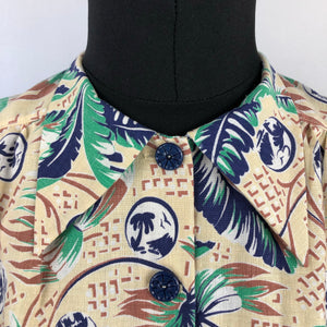 1940s Reproduction Feed Sack Blouse in Palm Tree Print - Bust 34 36