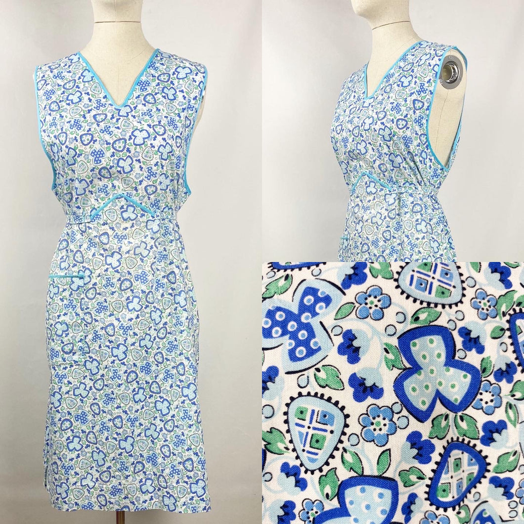 1940s Floral Cotton Apron - Would Make A Great Summer Dress - Bust 36 37 38 *