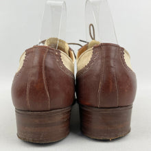 Load image into Gallery viewer, Original 1930&#39;s Cream Suede and Brown Leather Lace Up Walking Shoes - UK 6 or 6.5
