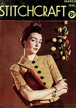 Load image into Gallery viewer, 1940s Reproduction Handknitted Belted Cardigan with Collar from March 1941 - Bust 36 37 38 39 40
