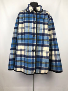 Vintage Wool Cape in Bold Blue and Purple Check - Bust 40 42 44