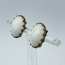 Load image into Gallery viewer, Vintage Faceted White Glass Clip-on Earrings on Gold-tone Clips
