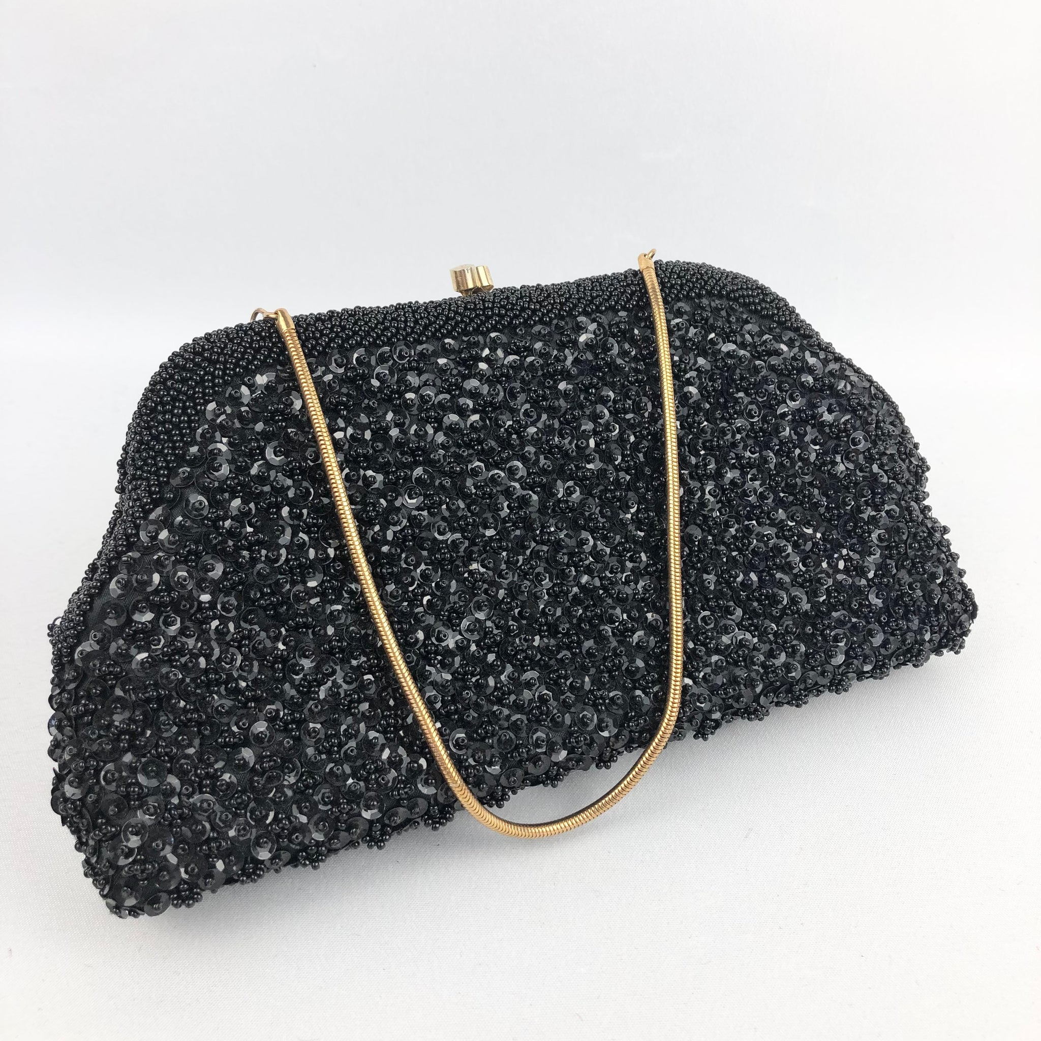 Vintage Louis Vuitton Black & Gold Beaded Evening Clutch Bag