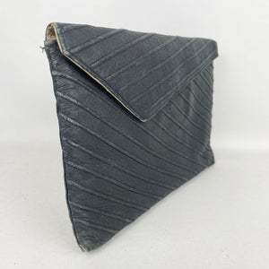 Original 1930's Midnight Blue Seamed Leather Clutch Bag with Handle  *