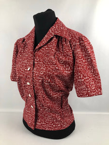 1940s Reproduction Christmas Blouse in Riley Blake Cotton - Bust 38" 40"