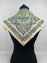 Load image into Gallery viewer, Vintage Italian Neckerchief in Pink, Green, White and Blue - Pretty Headscarf
