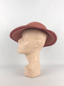 Original 1930s Salmon Pink Fine Straw Sun Hat with Grosgrain Trim