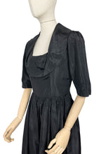 Load image into Gallery viewer, Original 1950&#39;s Inky Black Taffeta Cocktail Dress - Fabulous Little Black Dress with Front Drapes - Bust 34 35
