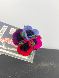 1940's Felt Flower Anemone Corsage - Pretty Wartime Posy Brooch - Red, Pink, Mauve and Purple