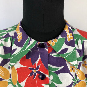 1940s Reproduction Feed Sack Blouse in Bold Floral - Bust 34 36
