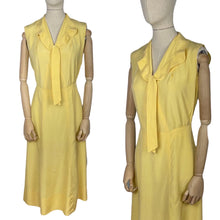 Load image into Gallery viewer, Original 1930&#39;s Lemon Yellow Silk Dress with Pretty Tie Neck - Bust 34 36 *
