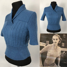 Load image into Gallery viewer, Reproduction 1950s Blue Rib Jumper - B34 36
