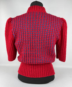 1940's Reproduction Red and Blue Hand Knitted Jumper - Bust 37 38 39 40