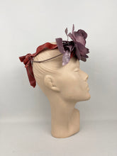 Load image into Gallery viewer, Original 1930s Pink Floral Headband with Velvet Ribbon Bow Trim - Vintage Wedding
