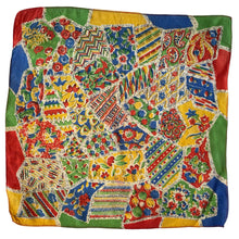 Load image into Gallery viewer, Original 1930&#39;s Pure Silk Hankie in Pretty Patchwork Design or Red, Green, Blue and Yellow - Great Gift Idea
