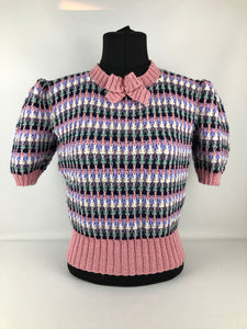 Reproduction 1940s Waffle Stripe Jumper Knitted from a Wartime Pattern - B 38 39 40 41 42