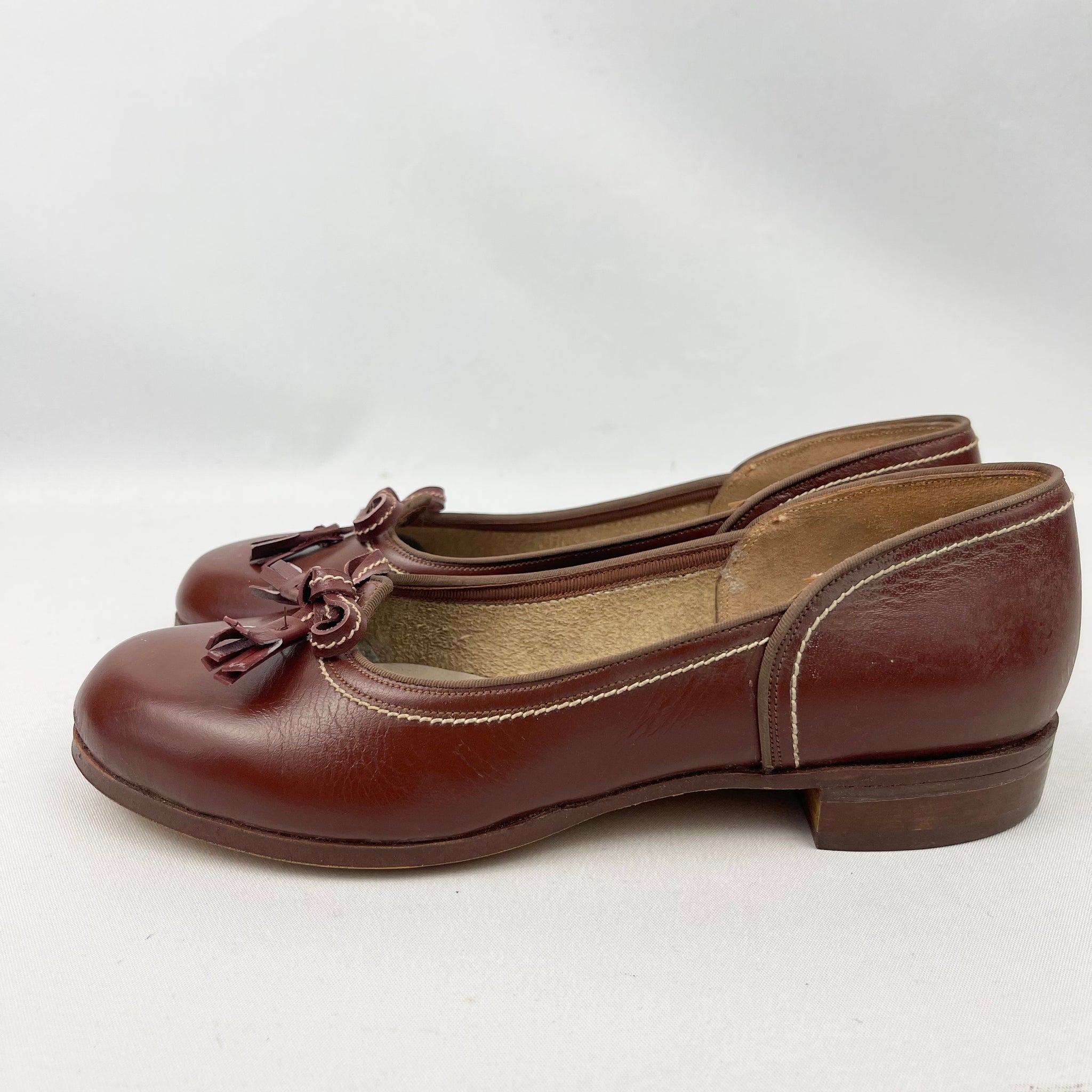 Original 1950 s Chestnut Brown Leather Flat Shoes Hoboes Hurrell of Norwich UK 4