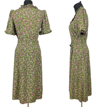 Load image into Gallery viewer, Utterly Exquisite Original 1930s Green Floral Belted Dress with Ruffle Trim and Shirring - Bust 34 35
