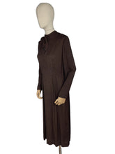 Load image into Gallery viewer, Original 1930&#39;s Dark Brown Floppy Long Sleeved Day Dress with Button Neck and Bow - Bust 38
