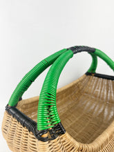 Load image into Gallery viewer, Original 1930&#39;s Wicker Basket with Black and Green Trim - Perfect Picnic Basket
