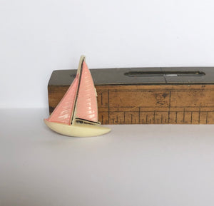 Vintage Early Plastic Pink and Cream Sailing Ship Brooch