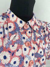 Load image into Gallery viewer, *AS IS* Feed Sack Cotton Blouse - 1940&#39;s Reproduction Pretty Floral Print Blouse Made From Original 1940&#39;s Feed Sack - Salmon Pink with Blue and White Design - Bust 35 36 37
