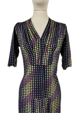 Load image into Gallery viewer, Original 1930s Day Dress - Navy with Red, Green, Yellow and Blue Dot Print - Bust 36 37 38
