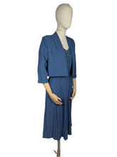 Load image into Gallery viewer, Original 1940&#39;s Blue Crepe Dress and Jacket Set with Lace Front and Belt - Bust 36 37
