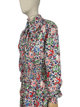 Load image into Gallery viewer, Original 1940&#39;s Bright Floral Cotton Hostess Dress in Red, Blue, Pink, Green and White - Housecoat - Bust 40 42

