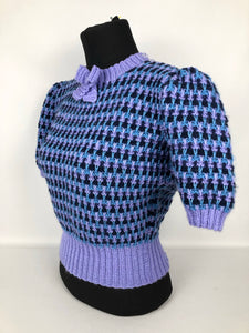 Reproduction 1940s Waffle Stripe Jumper Knitted from a Wartime Pattern - B 38 40 42