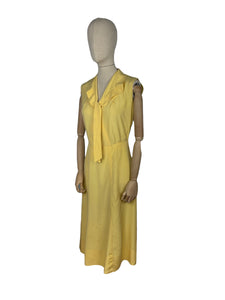 Original 1930's Lemon Yellow Silk Dress with Pretty Tie Neck - Bust 34 36 *