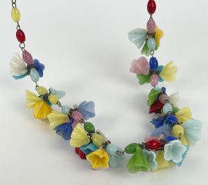 Original 1930's Multi Colour Glass Flower Necklace - Charming Vintage Piece
