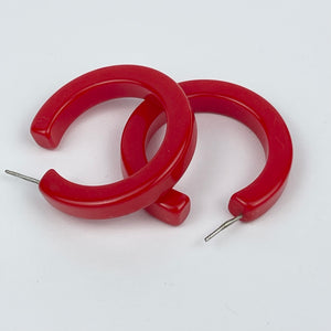 Vintage 1940's 1950's Bright Red Bakelite Hoop Earrings for Pierced Ears