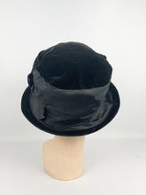 Load image into Gallery viewer, Original Edwardian Black Grosgrain and Velvet Hat with Silk Lining *
