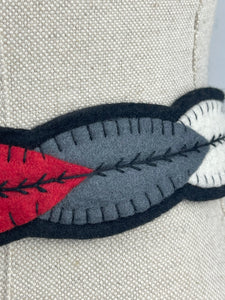 1940's Style Felt Belt in Black, White, Grey and Red Made From a 1941 Pattern Using Pure Wool Felt - Waist 28.5"