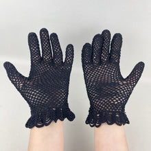 Load image into Gallery viewer, Original 1940&#39;s 1950&#39;s Dark Blue Crochet Gloves in Heavy Cotton
