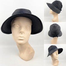 Load image into Gallery viewer, Original 1920s 1930s Dark Blue Straw Cloche Hat with Grosgrain Trim
