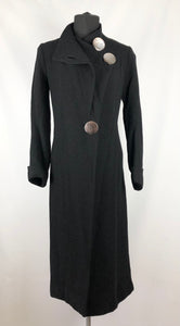 1930s Black Boucle Wool Coat with Mother Of Pearl Buttons and Double Collar - Bust 36