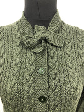 Load image into Gallery viewer, Reproduction 1930s Green Cable Knit Cardigan with Bow Neck Tie - B35 38
